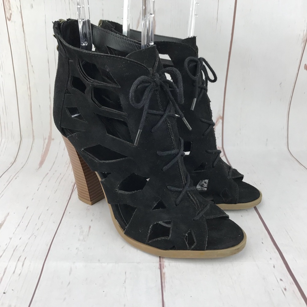 Parker & Sky Black Suede Perforated Booties 8.5